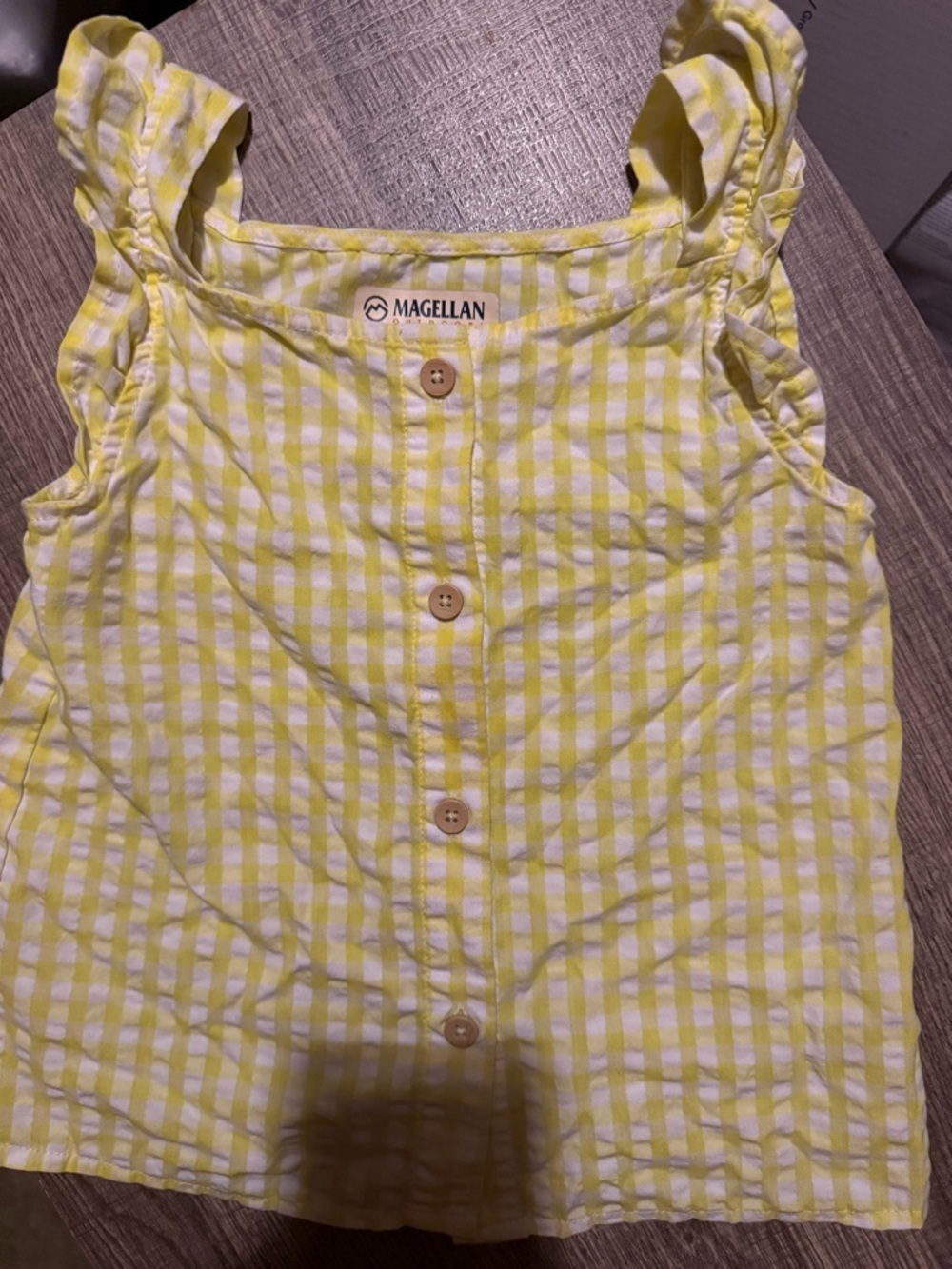 Magellan Outdoors Yellow and White Gingham Tank Top